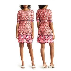 NWT ELIZA J Pink Ikat Print Stretch Jersey Shift Dress Size 10